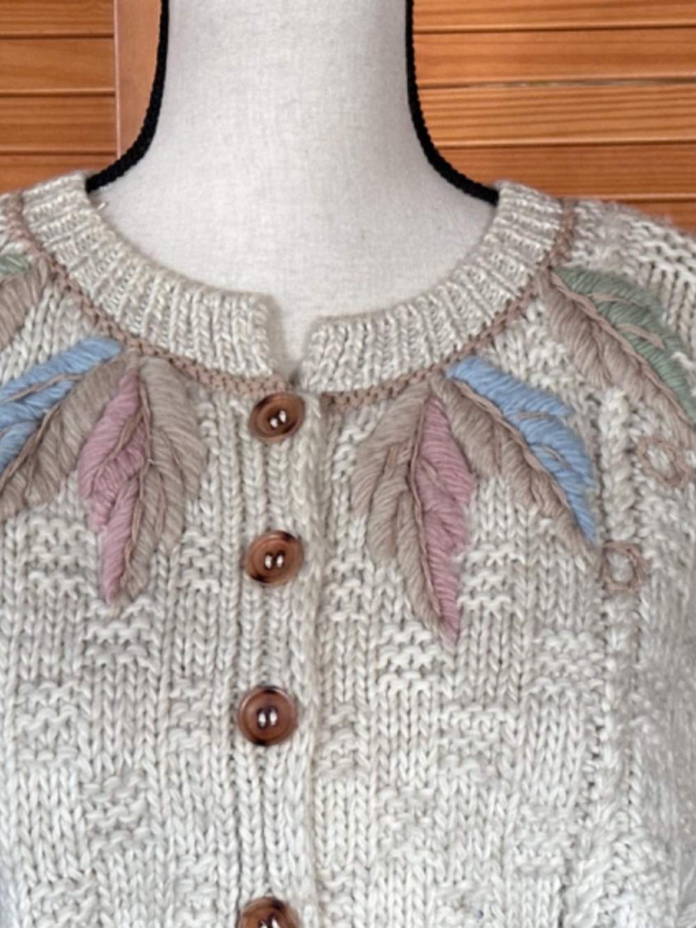 Vintage 1980s Liz Claiborne Cardigan: Hand Embroidered Knit Wool Sweater - Picture 4 of 14